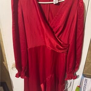 DKNY Vibrant Red V-Neck Dress